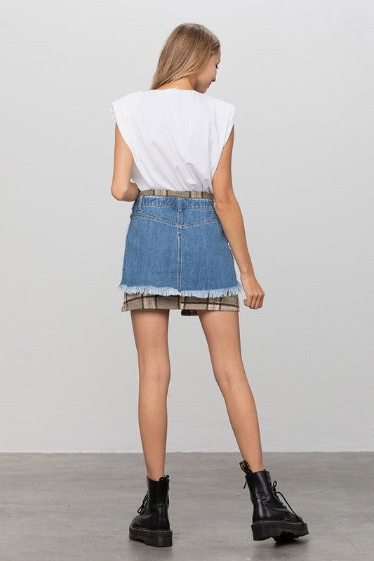 Plaid Checker Mini Denim Skirt - Hassle Free Cart