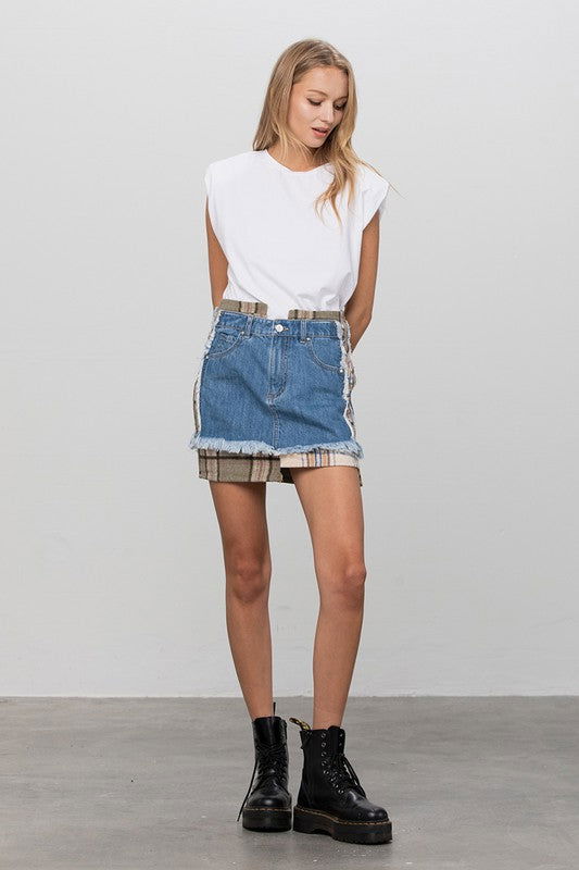 Plaid Checker Mini Denim Skirt - Hassle Free Cart