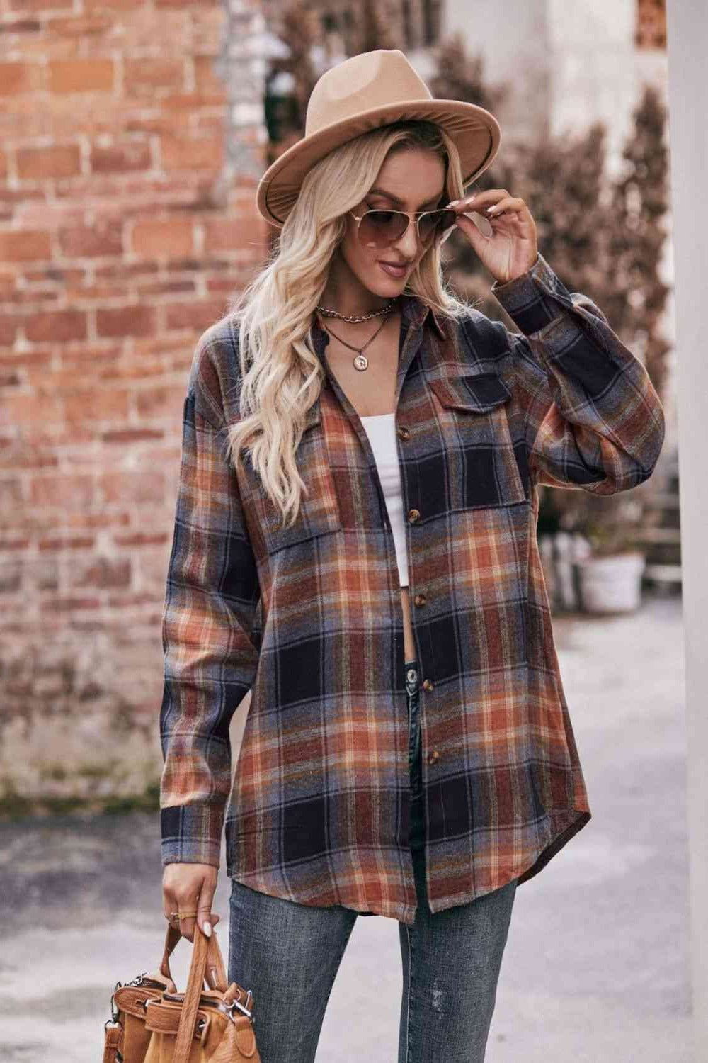 Plaid Dropped Shoulder Longline Shirt - Hassle Free Cart