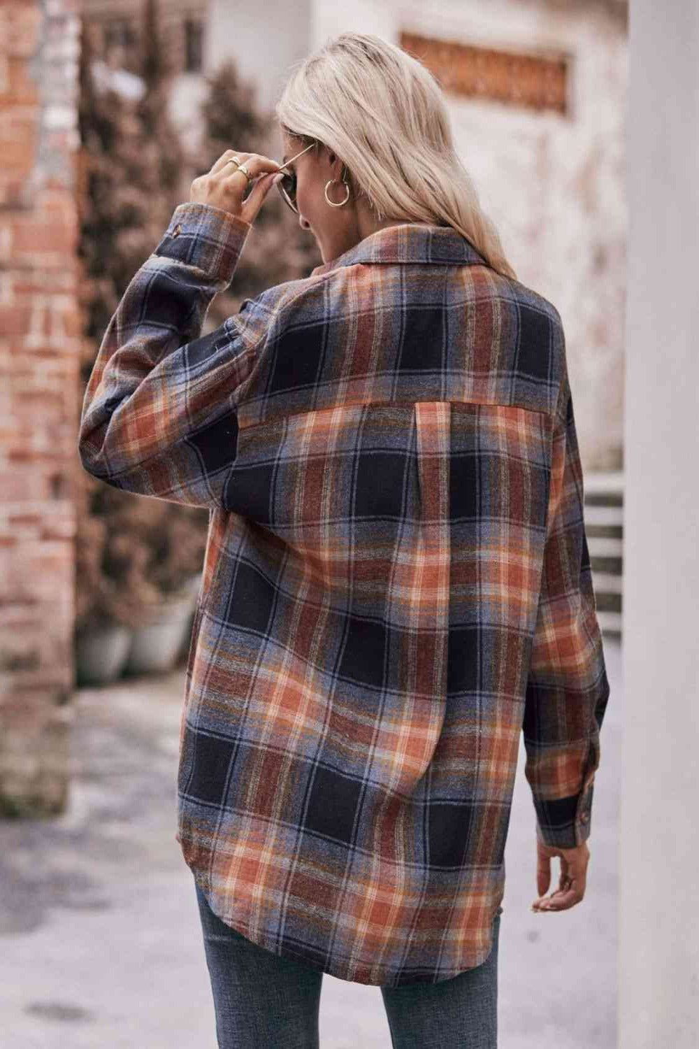 Plaid Dropped Shoulder Longline Shirt - Hassle Free Cart