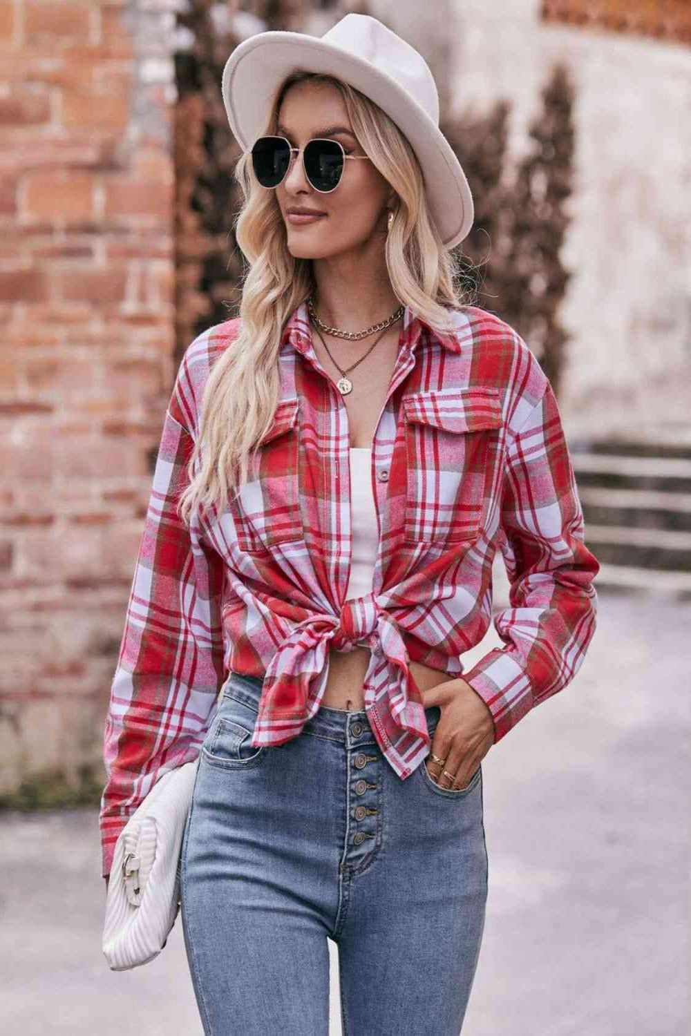 Plaid Dropped Shoulder Longline Shirt - Hassle Free Cart