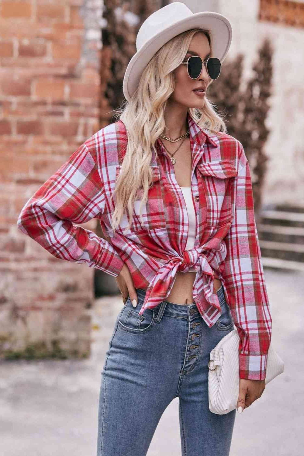 Plaid Dropped Shoulder Longline Shirt - Hassle Free Cart