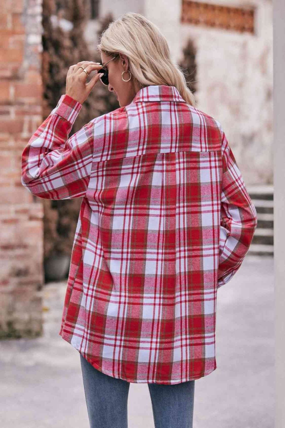 Plaid Dropped Shoulder Longline Shirt - Hassle Free Cart