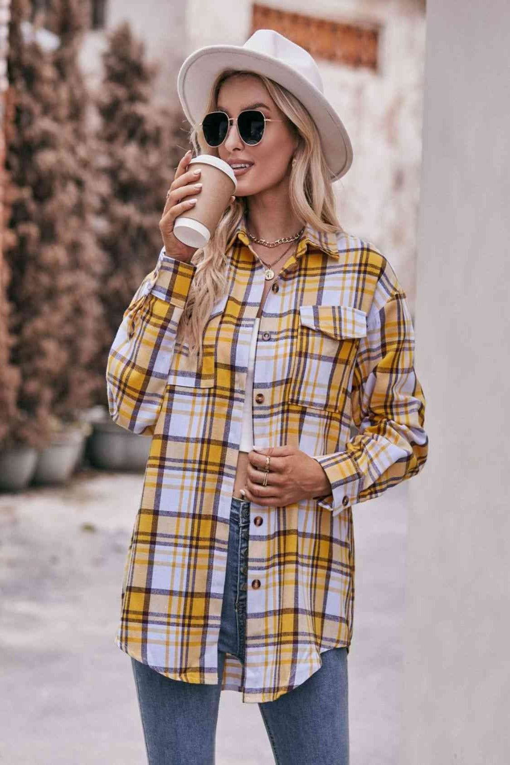 Plaid Dropped Shoulder Longline Shirt - Hassle Free Cart