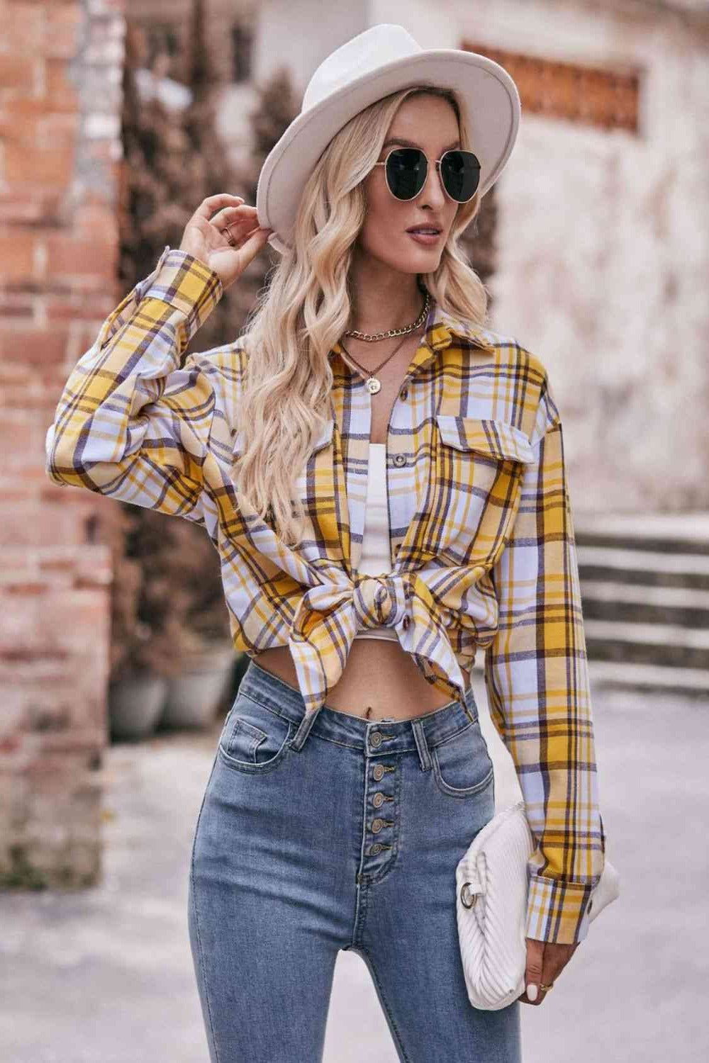 Plaid Dropped Shoulder Longline Shirt - Hassle Free Cart