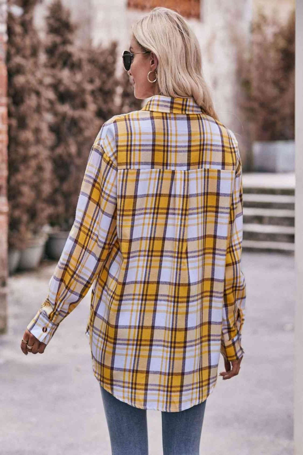 Plaid Dropped Shoulder Longline Shirt - Hassle Free Cart