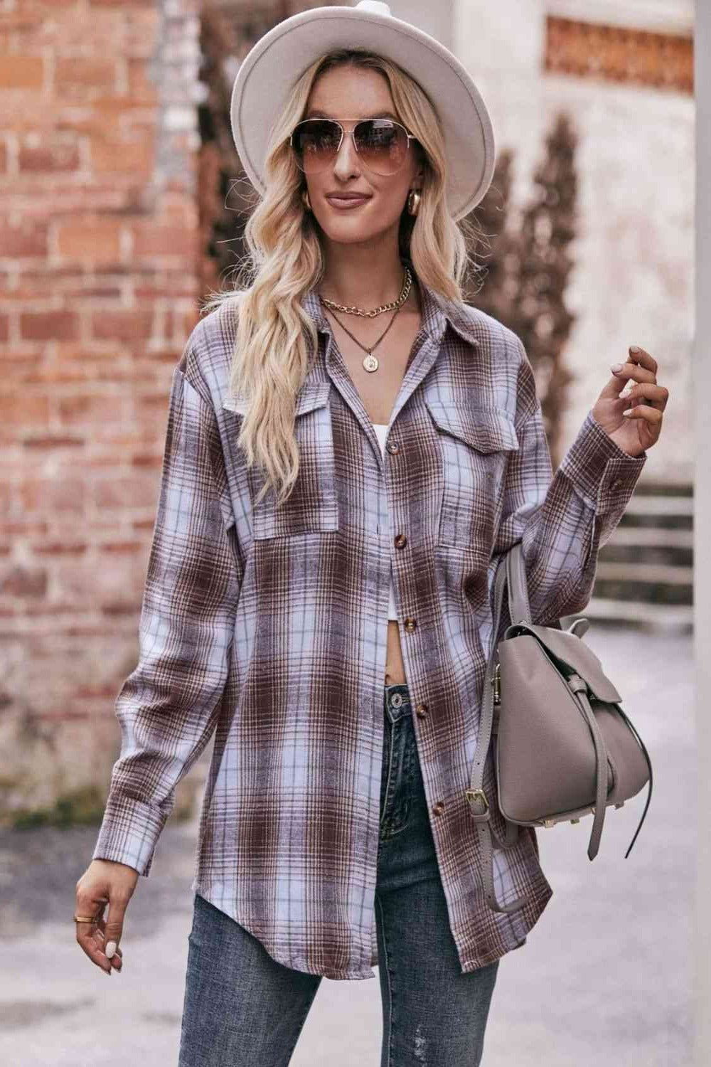 Plaid Dropped Shoulder Longline Shirt - Hassle Free Cart