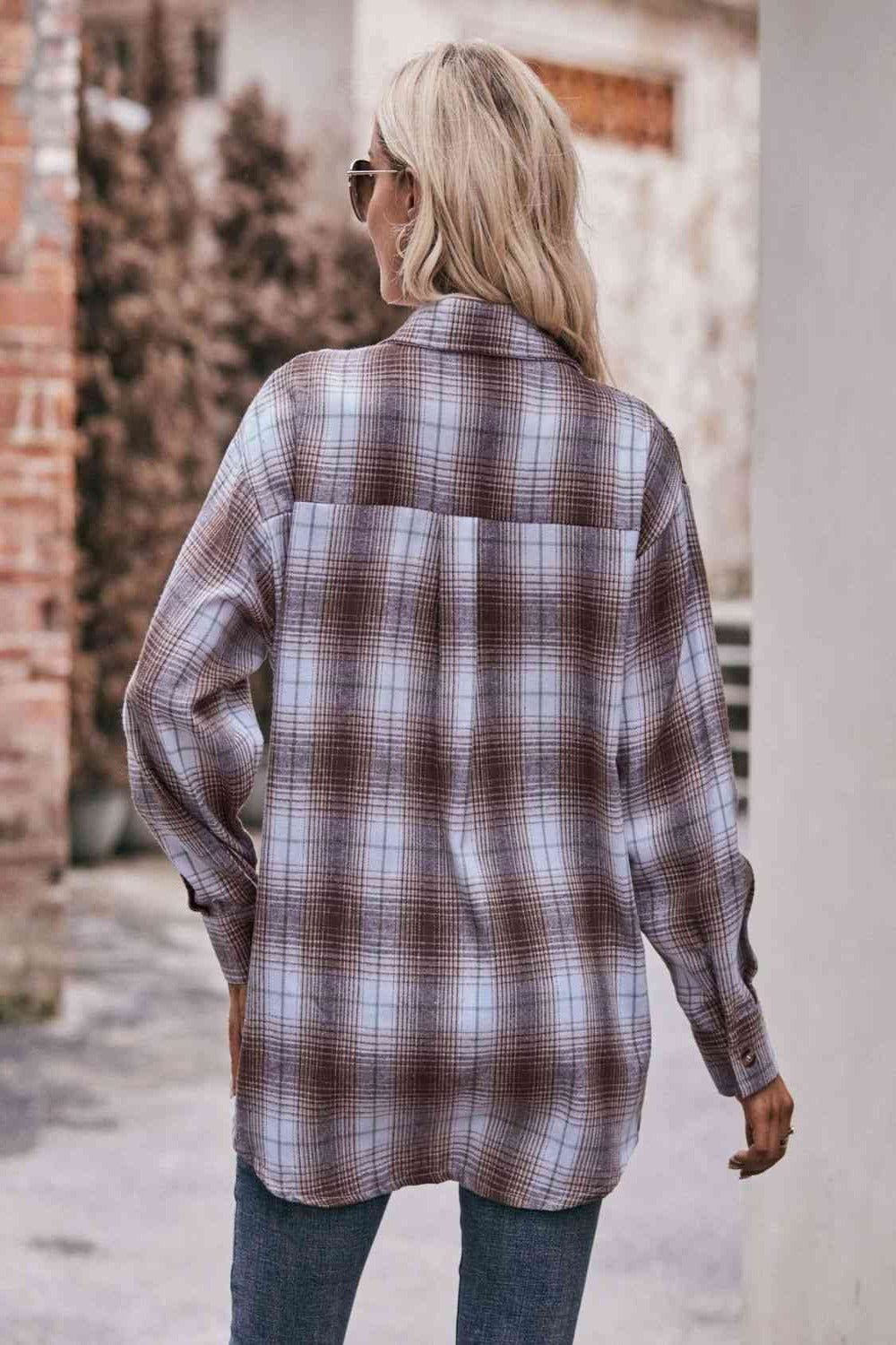 Plaid Dropped Shoulder Longline Shirt - Hassle Free Cart