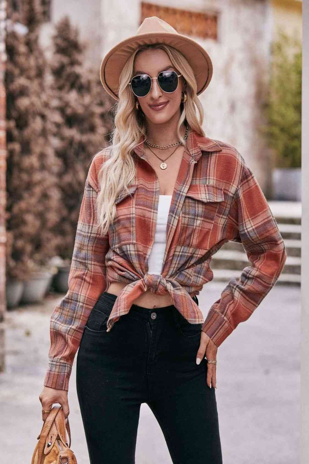 Plaid Dropped Shoulder Longline Shirt - Hassle Free Cart