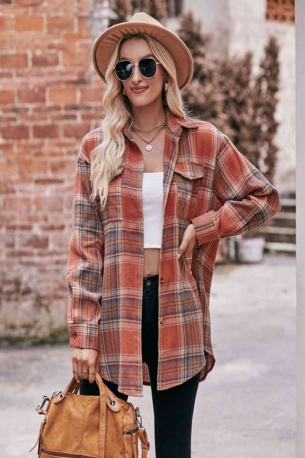 Plaid Dropped Shoulder Longline Shirt - Hassle Free Cart