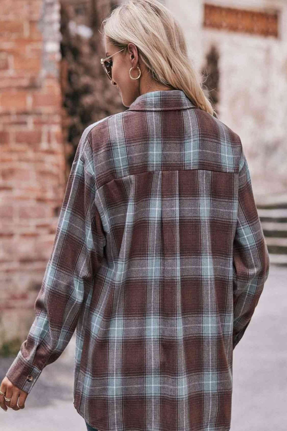 Plaid Dropped Shoulder Longline Shirt - Hassle Free Cart