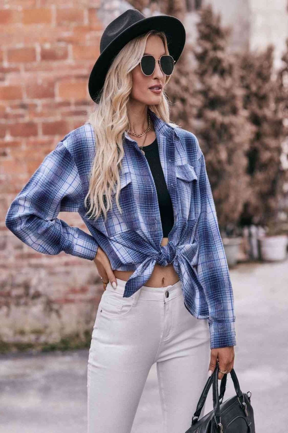 Plaid Dropped Shoulder Longline Shirt - Hassle Free Cart