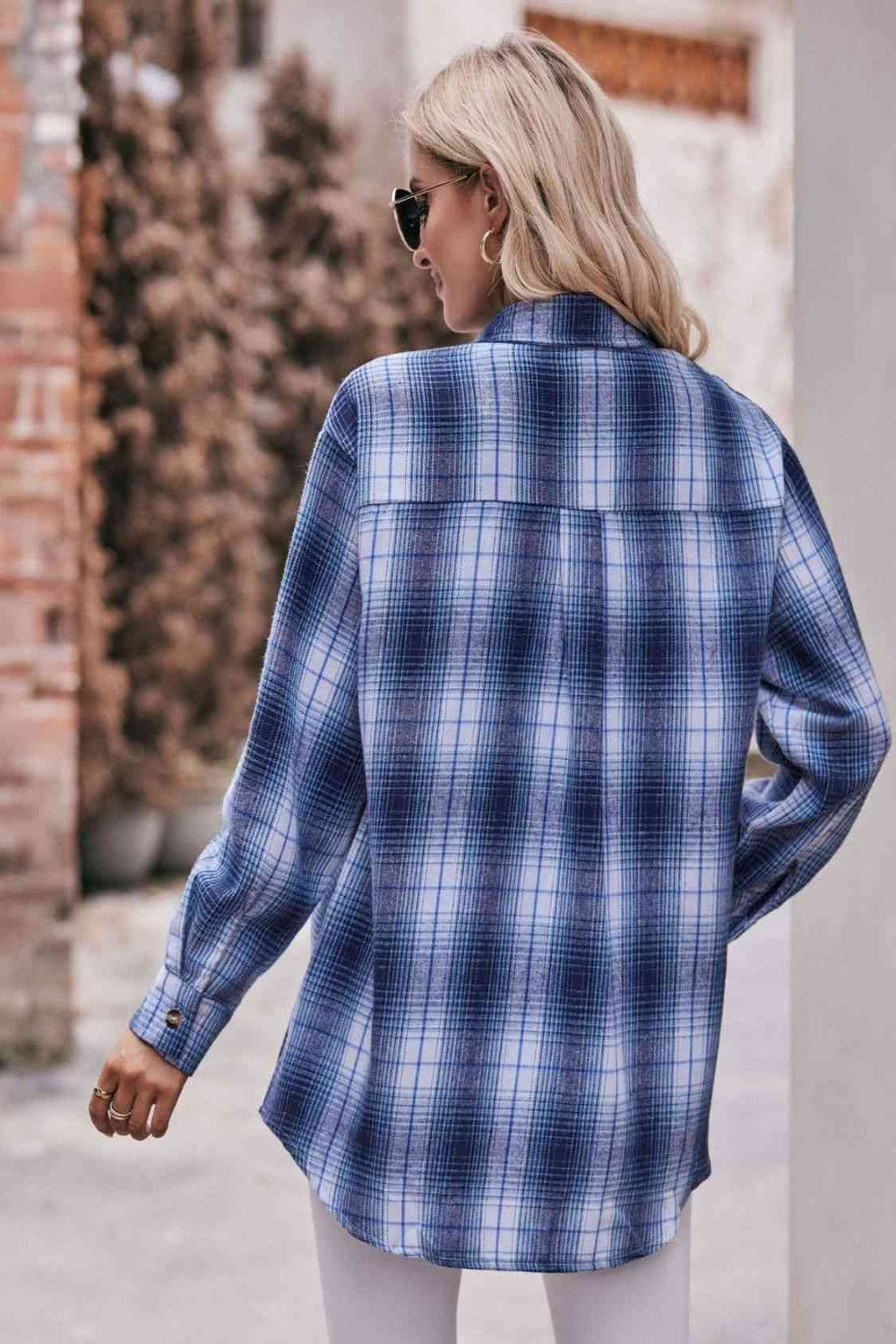 Plaid Dropped Shoulder Longline Shirt - Hassle Free Cart