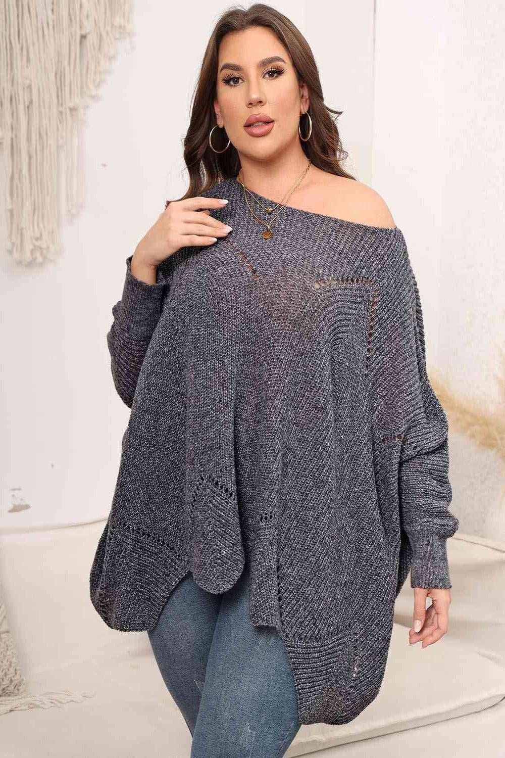 Plus Size Round Neck Batwing Sleeve Sweater | Hassle Free Cart