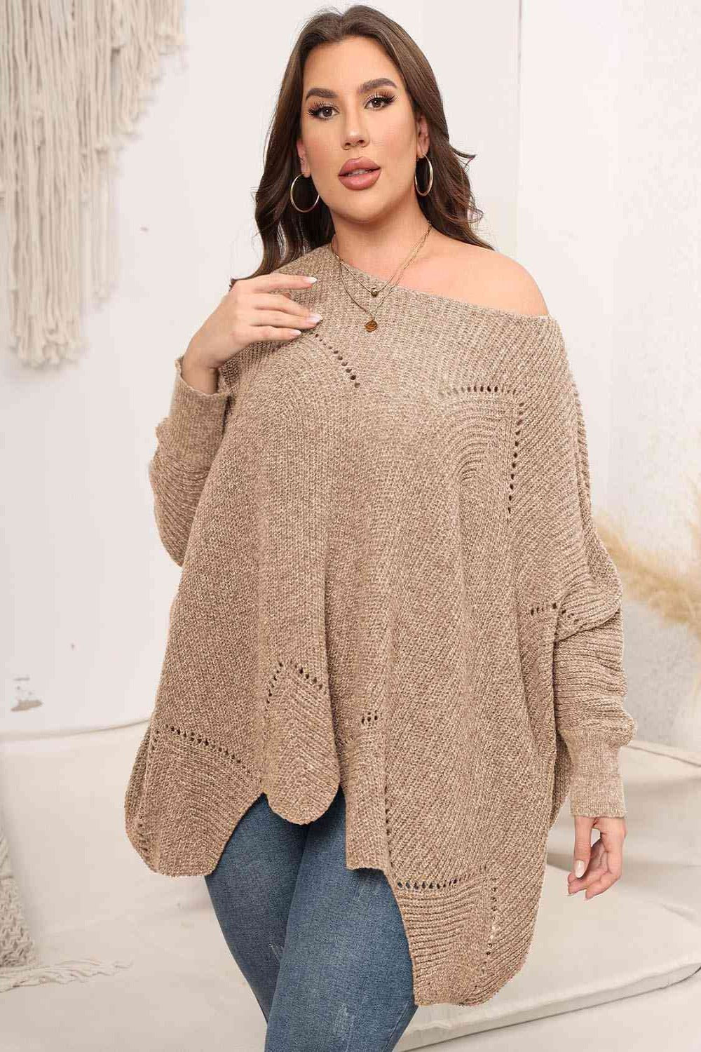 Plus Size Round Neck Batwing Sleeve Sweater | Hassle Free Cart