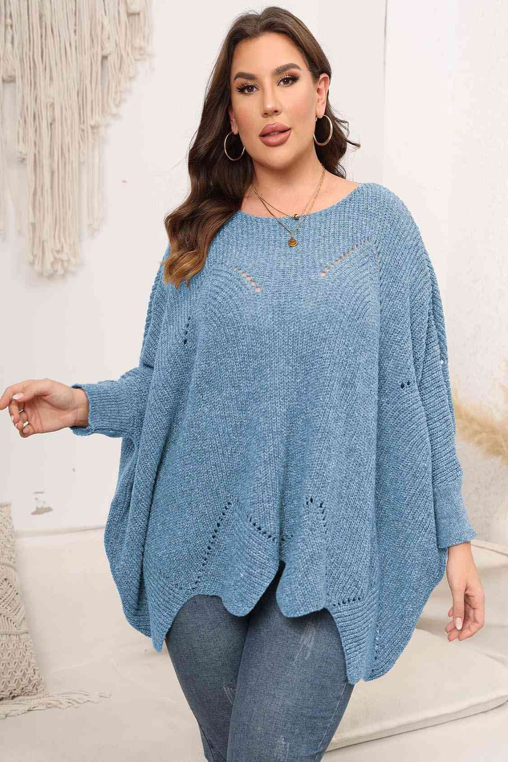 Plus Size Round Neck Batwing Sleeve Sweater | Hassle Free Cart