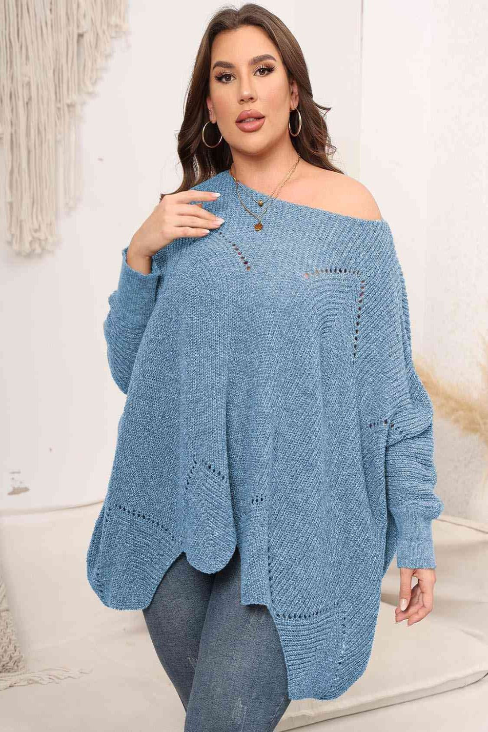 Plus Size Round Neck Batwing Sleeve Sweater | Hassle Free Cart