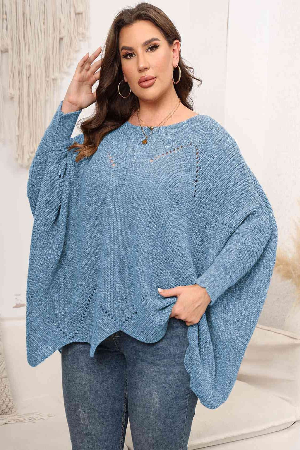 Plus Size Round Neck Batwing Sleeve Sweater | Hassle Free Cart