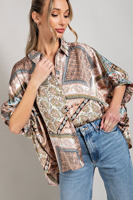 Printed Half Sleeve Blouse Top - Hassle Free Cart