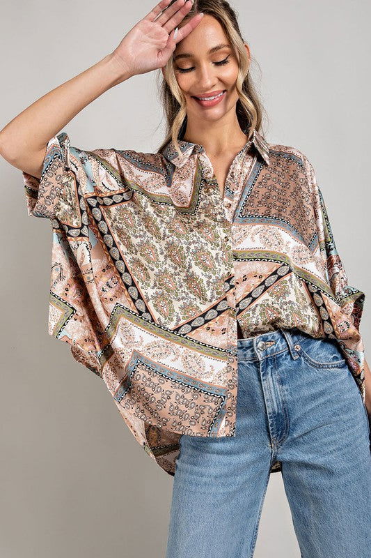 Printed Half Sleeve Blouse Top - Hassle Free Cart