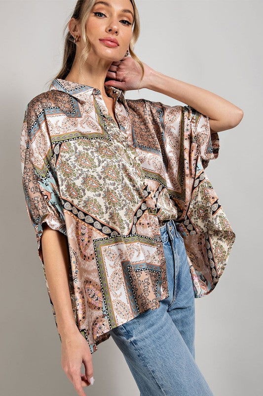 Printed Half Sleeve Blouse Top - Hassle Free Cart