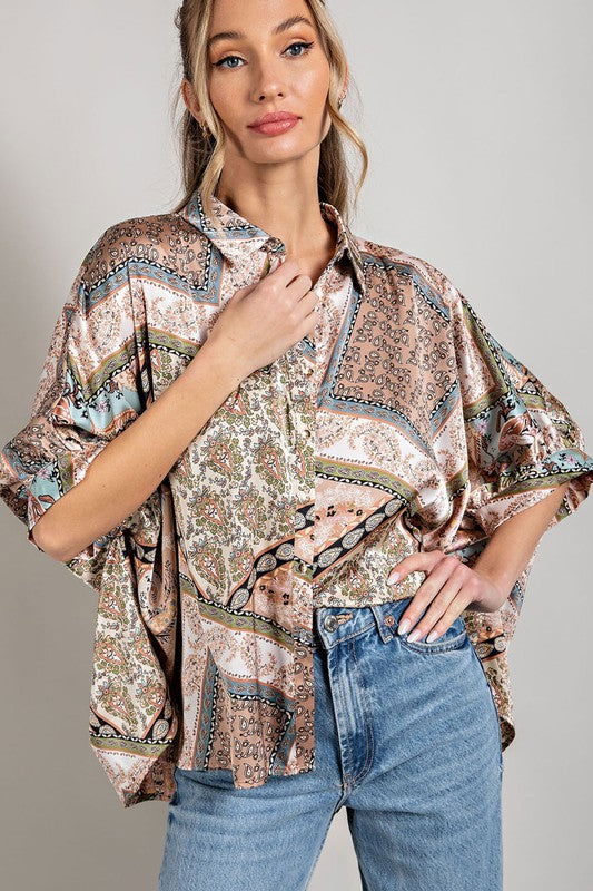 Printed Half Sleeve Blouse Top - Hassle Free Cart