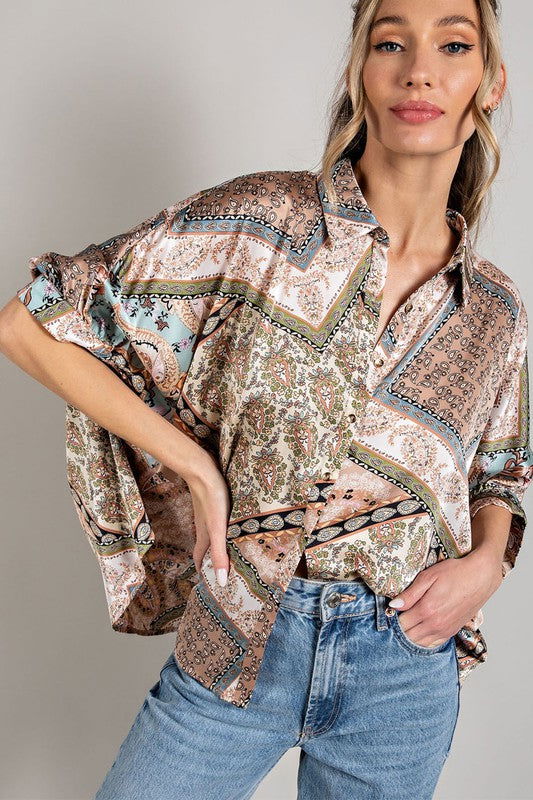 Printed Half Sleeve Blouse Top - Hassle Free Cart