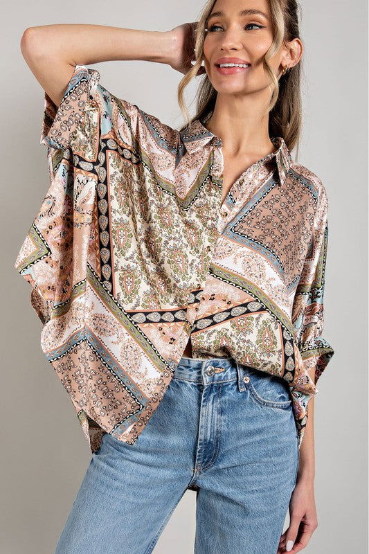 Printed Half Sleeve Blouse Top - Hassle Free Cart