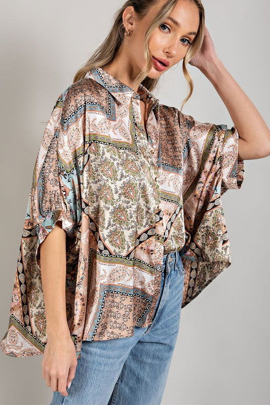 Printed Half Sleeve Blouse Top - Hassle Free Cart