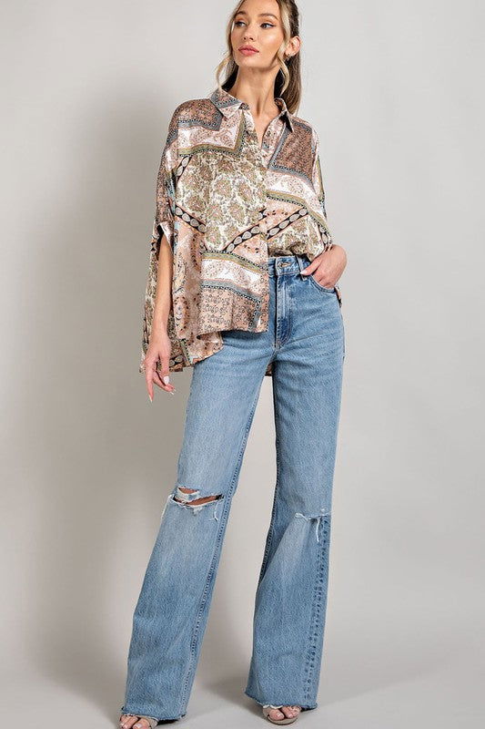 Printed Half Sleeve Blouse Top - Hassle Free Cart