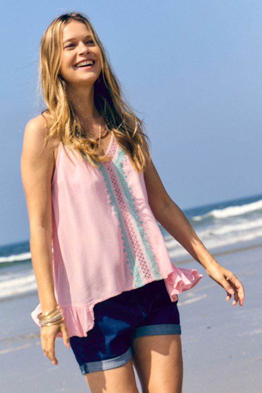 Printed Sleeveless Ruffle Tank Top - Hassle Free Cart