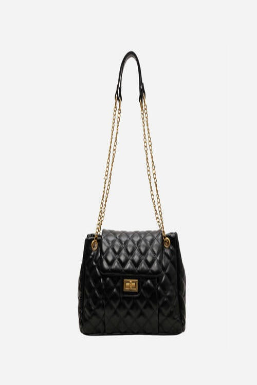 Quilted textured PU Leather Shoulder Bag in Black | Hassle Free Cart