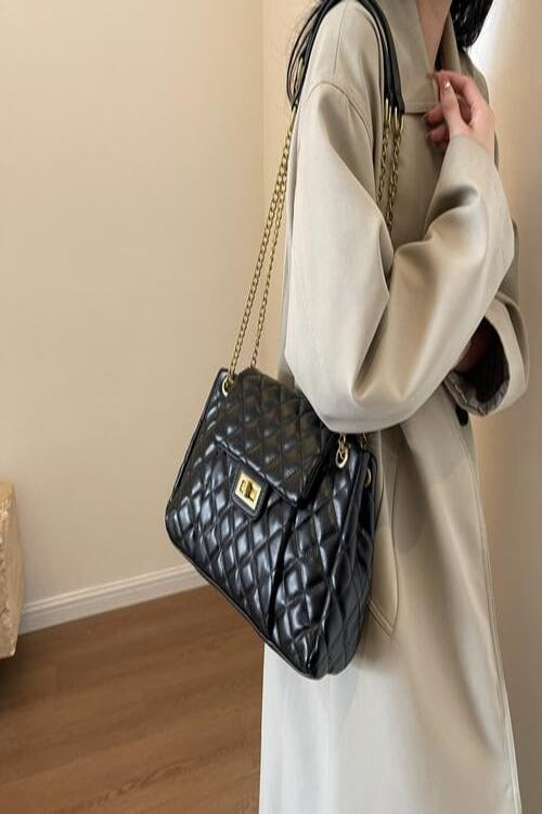 Quilted textured PU Leather Shoulder Bag in Black | Hassle Free Cart