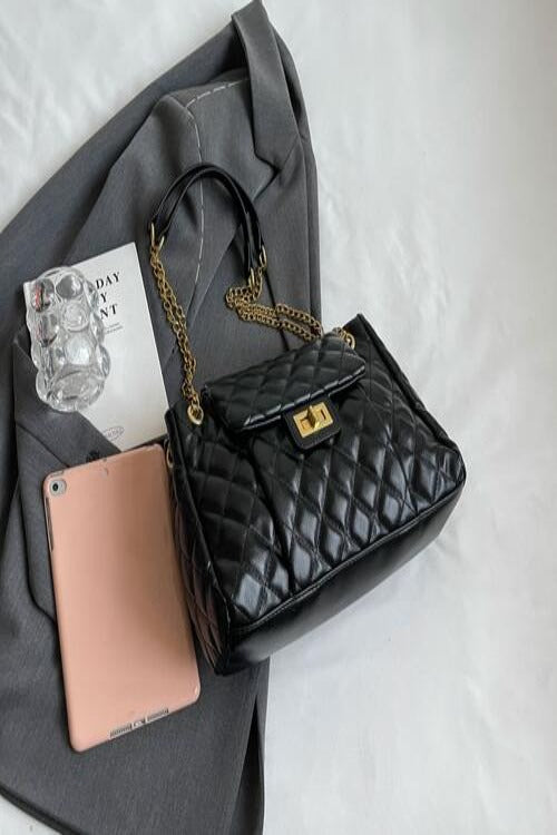 Quilted textured PU Leather Shoulder Bag in Black | Hassle Free Cart