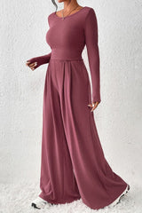 Ribbed Round Neck Top and Wide-Leg Pants Set | Hassle Free Cart