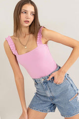 Ribbed Ruffle Strap Bodysuit - Hassle Free Cart