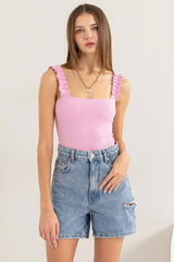 Ribbed Ruffle Strap Bodysuit - Hassle Free Cart