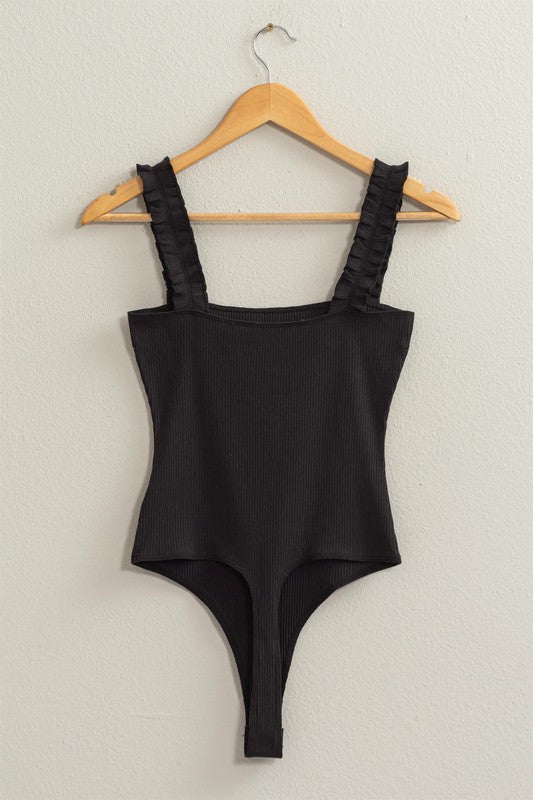 Ribbed Ruffle Strap Bodysuit - Hassle Free Cart