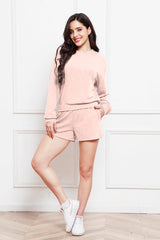 Round Neck Long Sleeve Top and Shorts Set | Hassle Free Cart