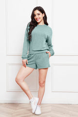 Round Neck Long Sleeve Top and Shorts Set | Hassle Free Cart