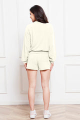Round Neck Long Sleeve Top and Shorts Set | Hassle Free Cart