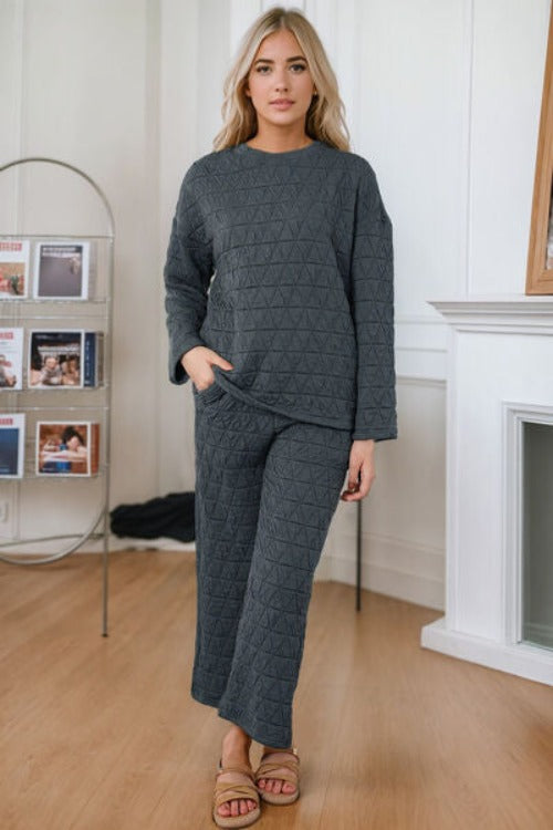 Round Neck Top and Pocketed  Pants Lounge Set | Hassle Free Cart