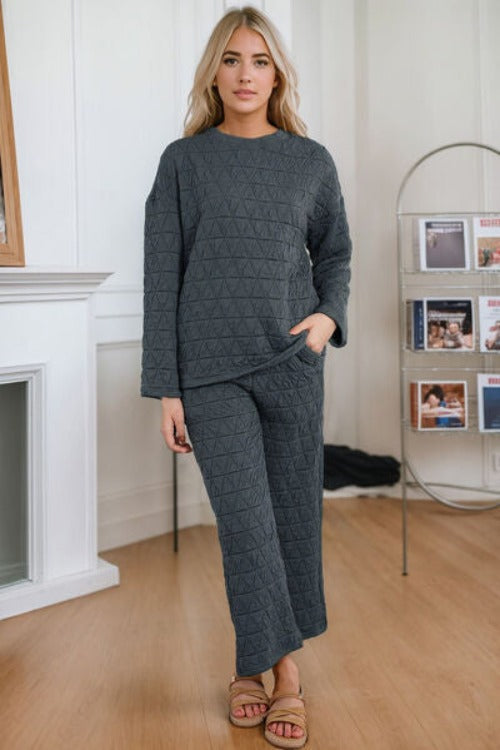 Round Neck Top and Pocketed  Pants Lounge Set | Hassle Free Cart