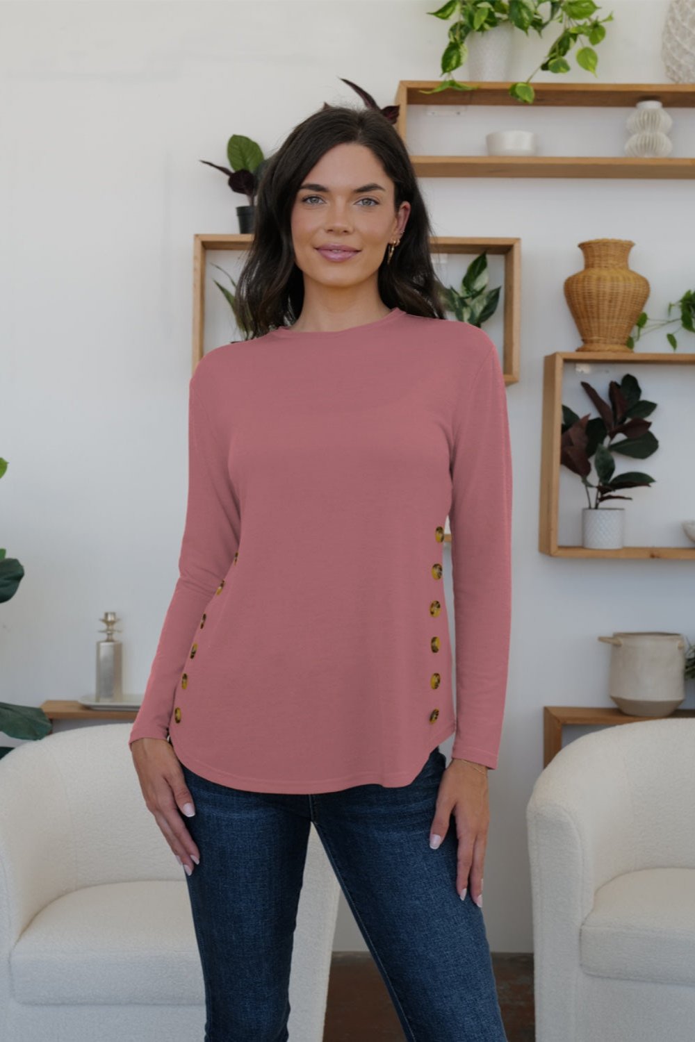 Round Neck Long Sleeve T-Shirt - Hassle Free Cart