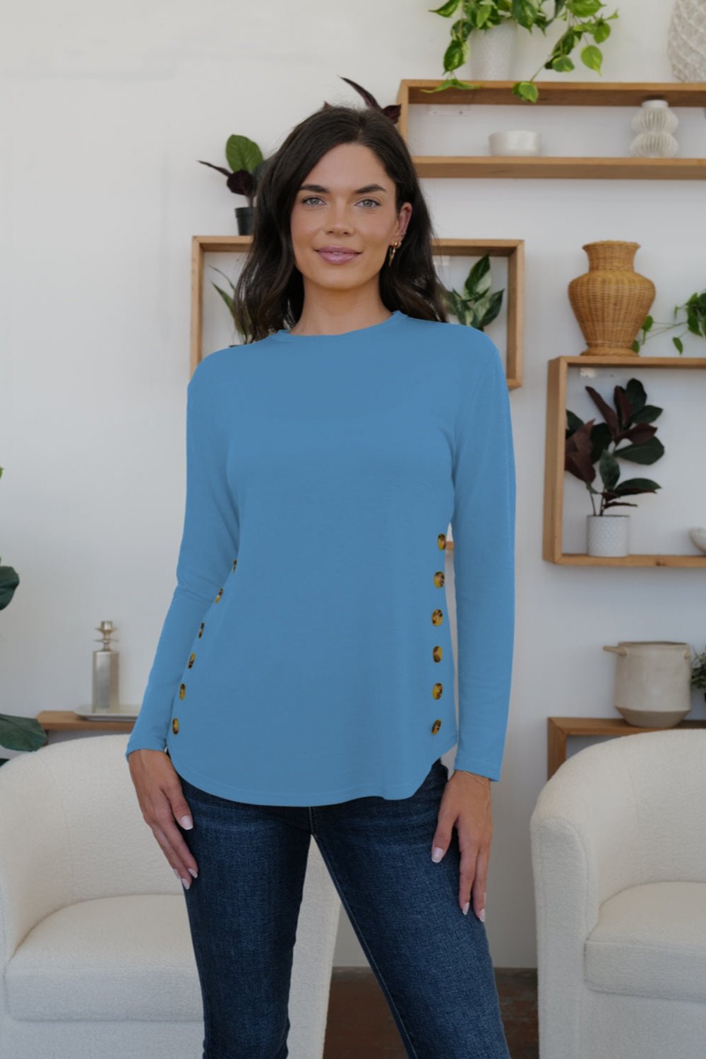 Round Neck Long Sleeve T-Shirt - Hassle Free Cart