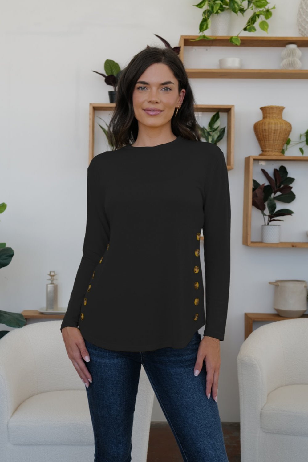 Round Neck Long Sleeve T-Shirt - Hassle Free Cart