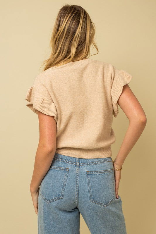 Ruffle Sleeve Knit Top - Hassle Free Cart