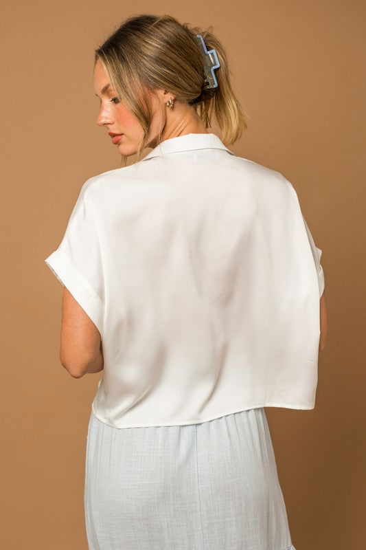 Satin Boxy Button Down Blouse - Hassle Free Cart