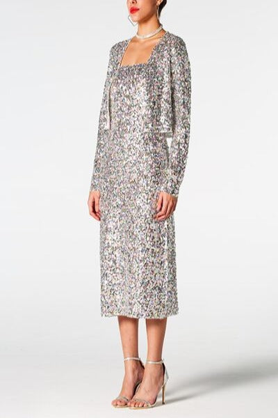 Sequin Cardigan and Straight Dress Set | Hassle Free Cart