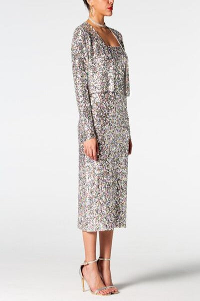 Sequin Cardigan and Straight Dress Set | Hassle Free Cart